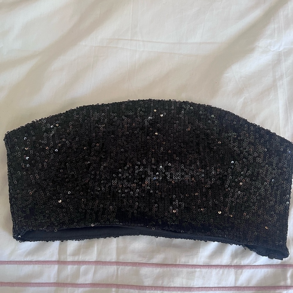 Showpo Black Sequin Strapless Top